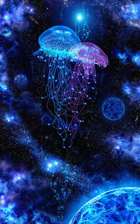 science fiction, fantasy art, surreal, space, digital art, illustration HD wallpaper Jellyfish Painting, Colorful Jellyfish, Digital Ocean, Art Trippy, Jellyfish Art, Underwater Life, Jelly Fish, Ocean Wallpaper, Deep Blue Sea