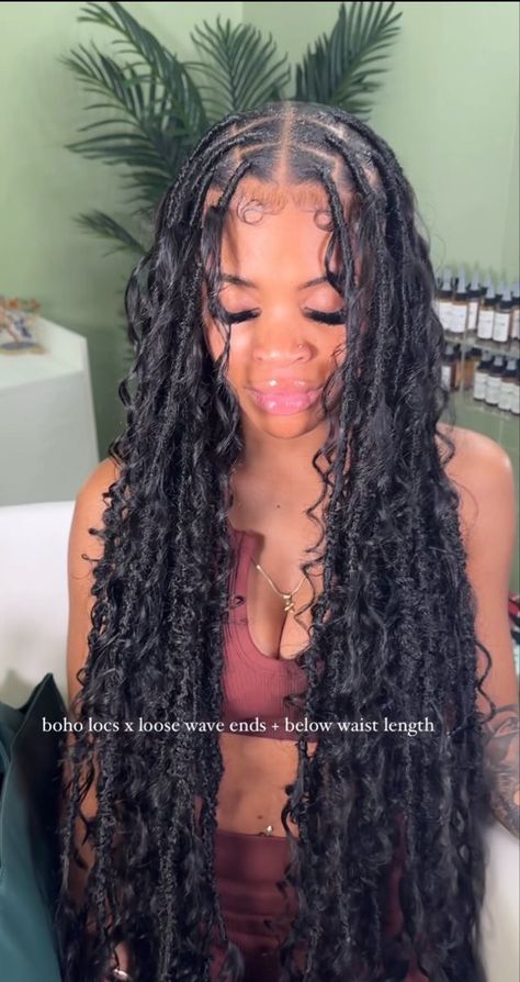 Butterfly Locs Bohemian, Locs With Boho Curls, Jumbo Boho Locs, Bohemian Soft Locs With Color, Distressed Locs With Curls, Soft Boho Locs, Big Soft Locs, Boho Soft Locs Black Women, Hairstyles For Vacation Black Women