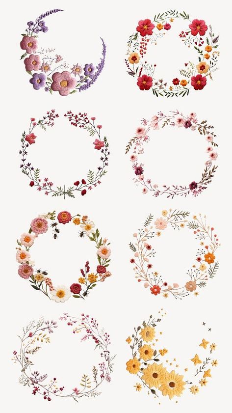 Embroidery floral frame | premium image by rawpixel.com / Chim Flower Circle Embroidery, Floral Embroidery Wreath, Floral Circle Embroidery, Circle Floral Frame, Embroidered Floral Wreath, Floral Embroidery, Flower Designs, Planting Flowers, Framed Art