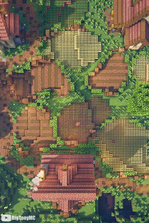 Farmland Minecraft Ideas, Minecraft Farmland Ideas, Minecraft Farming Village, Custom Minecraft Village, Minecraft Villager Farm, Minecraft Mountain Village, Minecraft Village Layout, Minecraft Farm Builds, Minecraft Farmland