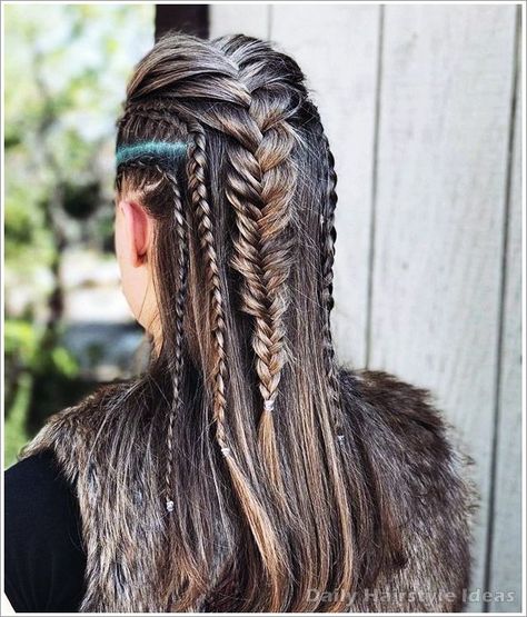 15 Cool & Traditional Viking Hairstyles Women #6 Warrior Braid, Lagertha Hair, Highlight Colors, Viking Braids, Viking Hair, Halloween Hair, Long Braids, Braids For Long Hair, Fish Tail Braid