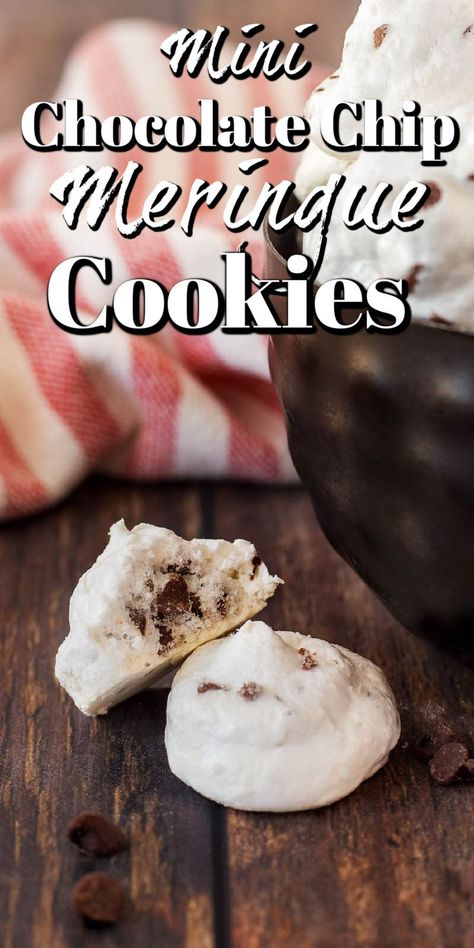 Meraigne Cookies, Chocolate Chip Meringue Cookies, Meringue Cookie, Cookie Recipes Homemade, Chewy Chocolate Chip, Meringue Cookies, I Like That, Homemade Pie, Mini Chocolate Chips