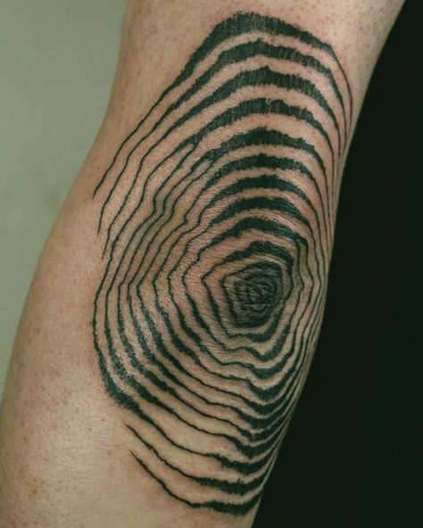 Sound Of Metal Tattoo, Growth Rings Tattoo, X Marks The Spot Tattoo, Freeform Tattoo, Textured Tattoos, Synth Tattoo, Experimental Tattoo, Tree Ring Tattoo, Spiral Tattoos