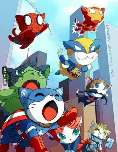 Catvengers! Superhero Memes, Cartoon Cats, Marvel Artwork, Marvel Wallpaper, Dessin Adorable, Avengers Funny, Marvel Fan, Marvel Funny, Cute Animal Drawings