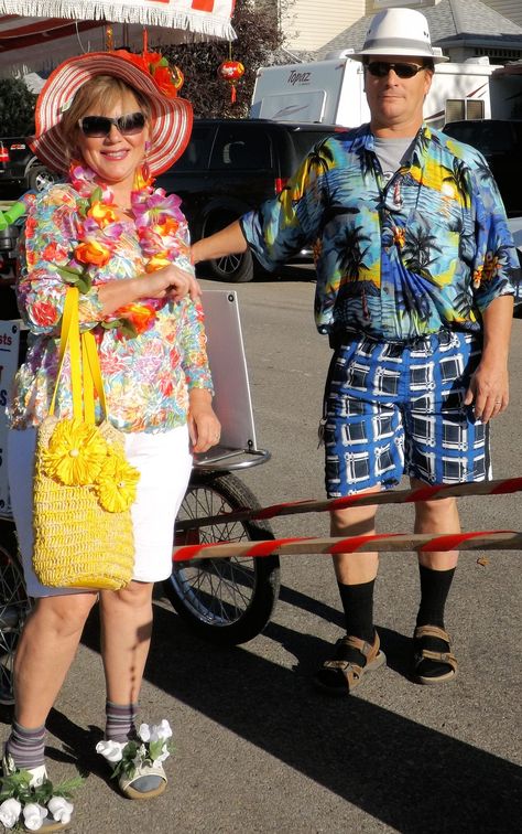 Tacky Tourist on parade day Tourist Day Outfits, Tourist Dress Up Day, Tacky Tourist Outfit, Tacky Tourist Costume, Bad Taste Outfit, Tacky Sweater Christmas Party, Wacky Tacky Day, Tacky Day, Tourist Costume