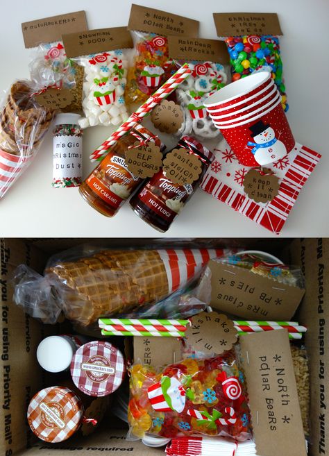 SUNDAE IN A BOX- a holiday gift sent to my nephews and niece. Just add ice cream. Ice Cream Christmas Gift, Just Add Ice Cream Gift Basket, Ice Cream Gift Basket Ideas, Ice Cream Gift Basket, Pinterest Christmas Gifts, Ice Cream Gift, Creative Gift Ideas, Presente Diy, Dyi Gifts