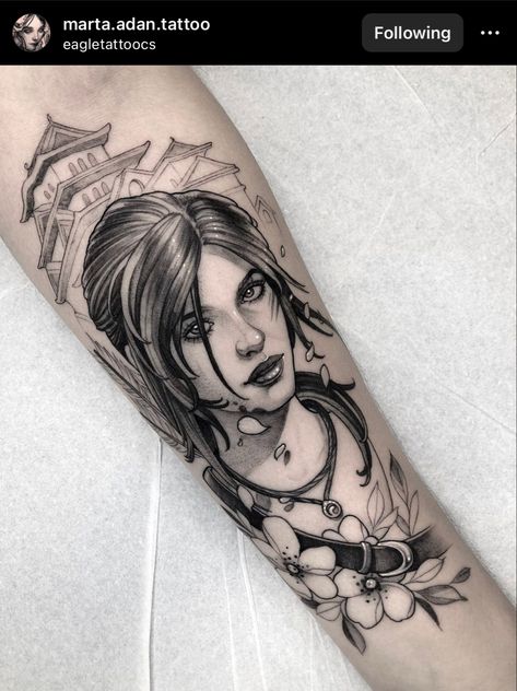 Lara Croft Tattoo, Raiders Tattoos, Gamer Tattoos, Father Tattoos, Geisha Tattoo, Cute Tats, Illustration Tattoo, Tomb Raider Lara Croft, Gaming Tattoo