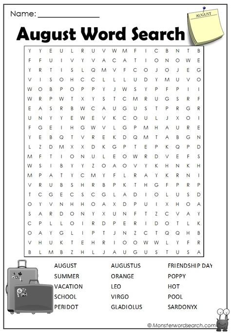 August Word Search August Word Search, August Activities For Seniors, August Word, Cascading Planter, Disney Word Search, Spring Word Search, Family Tree Worksheet, Kids Word Search, Free Printable Word Searches