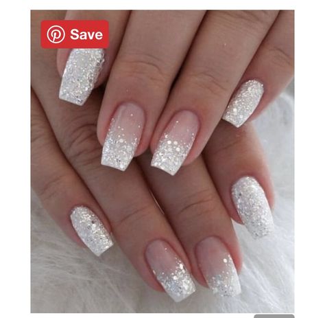 Classy Nail Art Ideas, Silver Glitter Nails, New Years Eve Nails, White Glitter Nails, Ombre Nails Glitter, Square Nail Designs, White Nail Designs, Wedding Nails Design, Nail Art Wedding