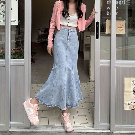 Lucyever Light Blue Denim Fishtail Skirt Women Korean High Waist Slim Fit Wrap Hip Skirts Woman Elastic Skinny Mid Length Skirts| | - AliExpress Light Blue Denim Skirt, Skirt Outfit Casual, Long Skirt Outfits, Fishtail Skirt, Mid Length Skirts, Skirt Women, Light Blue Denim, Slim Waist, Skirt Outfits