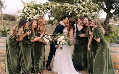 Green velvet bridesmaid dresses Velvet Sage Green Bridesmaid Dresses, Green Velvet Bridesmaid Dresses, Green Velvet Bridesmaid, Dream Forest, Velvet Bridesmaid, Winter Bridesmaids, Winter Bridesmaid Dresses, Sage Green Bridesmaid Dress, Velvet Bridesmaid Dresses