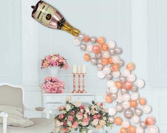 Anniversary Party Backdrop, Rose Gold Engagement Party, Bachelorette Balloons, Champagne Balloons, Sparkling Candle, Rose Gold Party Decor, Baby Theme, Rose Gold Balloons, Rose Gold Party