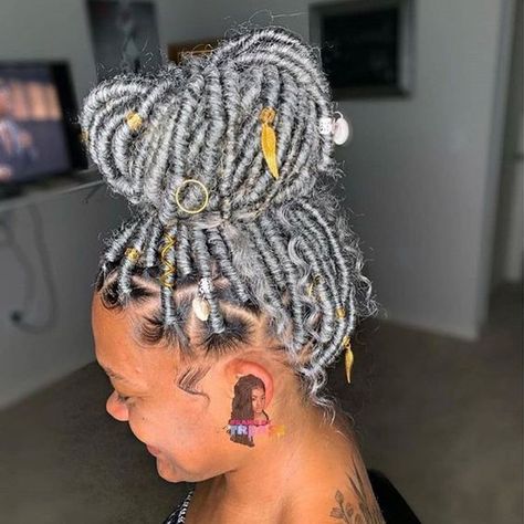 Grey Faux Locs, Grey Hair Braids, Hair Jewelry For Braids, Funky Hair, Beautiful Gray Hair, Faux Locs Hairstyles, Hairstyles Braided, Box Braids Styling, Funky Hairstyles