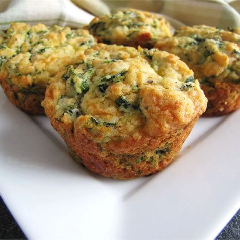 Spinach Cheddar Muffins Recipe | Allrecipes Fluffy Quiche, Goat Cheese Muffins, Spinach Goat Cheese, Cheddar Muffins, Savory Muffins Recipes, Quiche Muffins, Bacon Muffins, Spinach Muffins, Cooking Mama