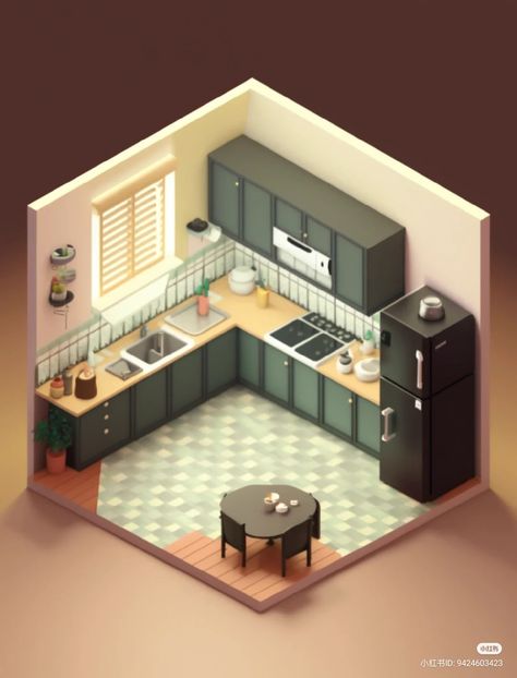 Isometric Kitchen, Isometric Drawings, Anime Houses, Blender Art, Designer Room, Japandi Kitchen, Isometric Art, Clay Houses, Isometric Design