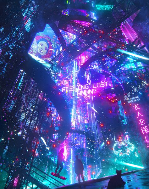 Neon Aesthetic Art, Digital Art Neon, Neon Digital Art, Futuristic City Utopia, Neon Art Painting, Sci Fi Aesthetic, Neon Cyberpunk, Concert Stage Design, Sci Fi City