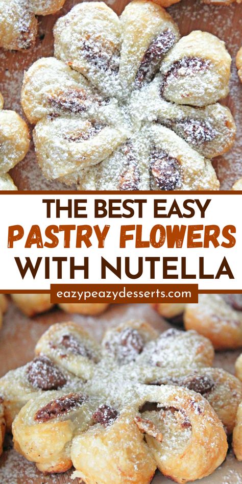 Puff Pastry Flowers, Puffed Pastry Desserts, Crescent Roll Dough Recipes, Nutella Puff Pastry, Puff Pastry Recipes Dessert, Pastries Recipes Dessert, Cheese Puff Pastry, Puff Pastry Desserts, Easy Puff Pastry