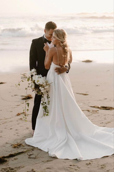 Beach Elopement Ceremony, Beach Wedding Pictures, Wedding Pictures Beach, Vagabond Bridal, Beach Wedding Pics, Dramatic Skirt, Wedding Photos Beach, Elegant Elopement, Coastal Elopement