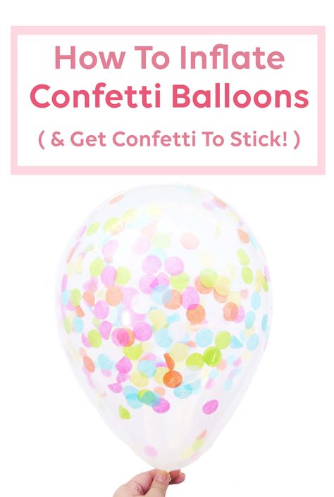 Inflate Confetti balloons and get the confetti to stick well through this simple tutorial! #confettiballoons #confetti #balloon #diyproject Balloons With Confetti Inside, Confetti Balloon Garland, Confetti Balloon Hack, Confetti Balloons Diy, Boho Balloons, How To Make Confetti, Balloon Hacks, Clear Balloons With Confetti, Filling Balloons