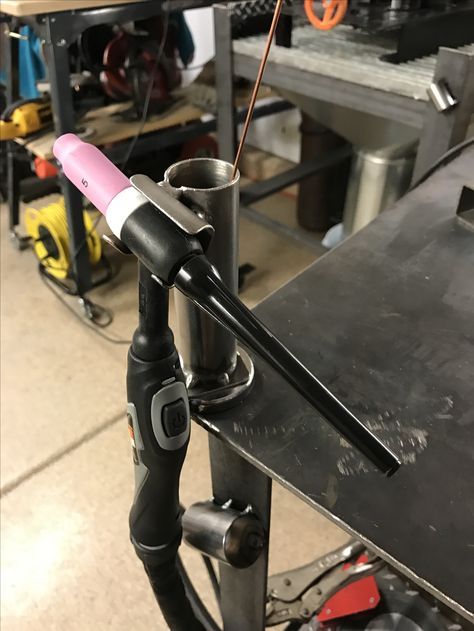 TIG torch holder Tig Welding Projects, Welding Works, Welding Tables, Tig Torch, Welding Shop, Welding Cart, Metal Fabrication Tools, Welding Tips, Garage Organization Diy