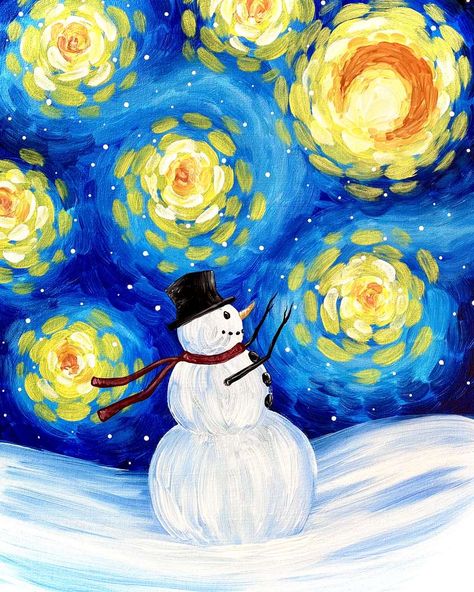 Awesome Paintings, Christmas Art For Kids, Winter Art Lesson, Painting Parties, Christmas Art Projects, Christmas Artwork, Best Paint, Painting Party, Painting Classes