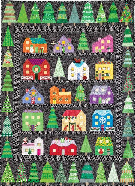 Village Quilt, House Quilt Block, House Quilt Patterns, Christmas Quilt Blocks, Row Quilt, Quilted Wall Hanging, Quilt Pattern Download, Christmas Quilt Patterns, Holiday Quilts