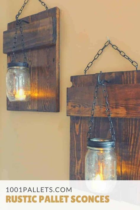 Small Pallet Projects, Pallet Candle, Small Pallet, Pallet Home Decor, 1001 Pallets, Rustic Sconces, Wood Pallet Signs, Pallet Creations, Pallet Decor