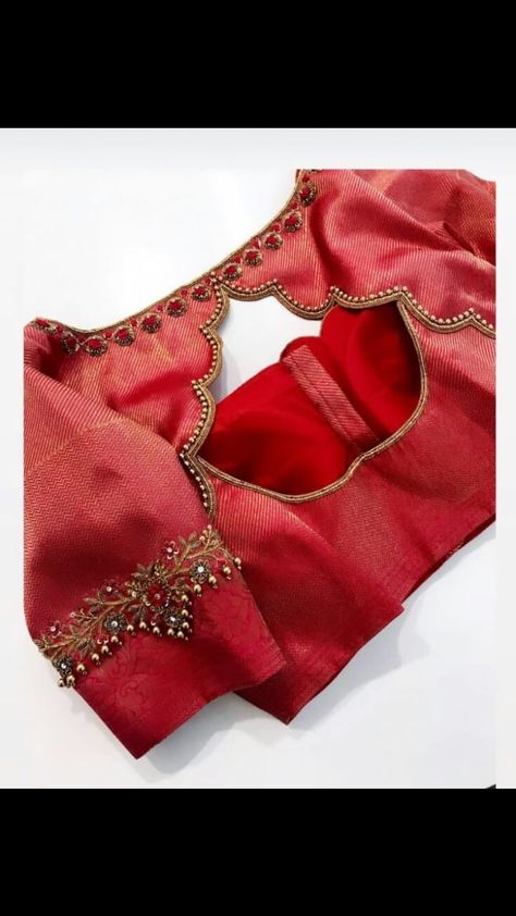 Red Mysore Silk Saree Contrast Blouse, Maroon Blouse Designs Bridal, Red Colour Blouse Designs, Sreemantham Sarees, Basic Blouse Designs, Plain Blouse Designs, Latest Blouse Neck Designs, Green Blouse Designs, Blue Blouse Designs