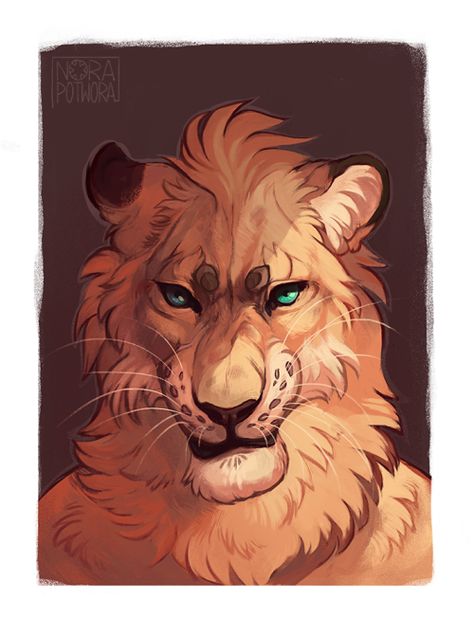 Nora Potwora, Lion Digital Art, Lion Character, Digital Painting Portrait, Lion King Art, Big Cats Art, Creature Drawings, Tiger Art, Lion Art