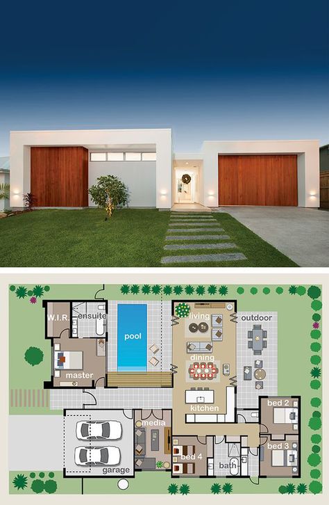 House Plans With Casita, Katrina Chambers, Modern House Floor Plans, Arsitektur Masjid, Casa Country, Sims House Plans, House Layout Plans, Plans Modern, Courtyard House