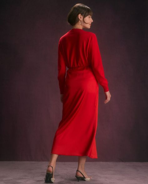 Details: - Red - Work - Solid Color - Zipper Fly - Elastic Waist - Natural Waisted - Satin - Slim Fit - 65% Polyester, 35% Viscose - Machine wash or professional dry Fabric: This Satin Skirt is made of Polyester and Viscose. Polyester is an artificial fiber that feels soft, looks lustrous, and dries fast. It's also durable, with good resistance to wrinkles, stains, and sunlight. Viscose (aka rayon) is a man-made cellulosic fiber made from wood pulp. It's soft, breathable, durable, and moisture-w Elastic Skirt, Satin Midi Skirt, Red Bottoms, Satin Skirt, Ribbed Sweater, Red Sweaters, Feminine Style, Sleeve Sweater, Long Sleeve Sweater