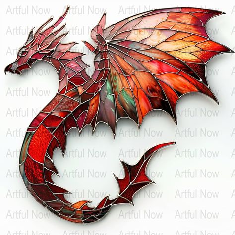 Immerse yourself in the mystic beauty of dragons with this digital download of a stained glass-inspired fire dragon. Perfect for the gifted dragon person in your life or a dragon gift forher. This intricate dragon articul artwork is ideal for printing and adding a touch of fantasy to any room. A memorable giftful dragon piece that brings the magic of mythical creatures into your home. Dragon Stained Glass Pattern, Stained Glass Dragon, Dragon Quilt, Appartment Decor, Stained Glass Angel, Dragons Gift, Dragon Decor, Mosaic Stained, Clay Dragon