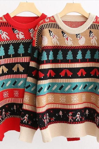 Deer Quilt, Cute Christmas Sweater, Christmas Sweaters For Women, Embroidery Christmas, Fashion Christmas, Christmas Catalogs, Loose Pullover, Cute Snowman, Christmas Deer