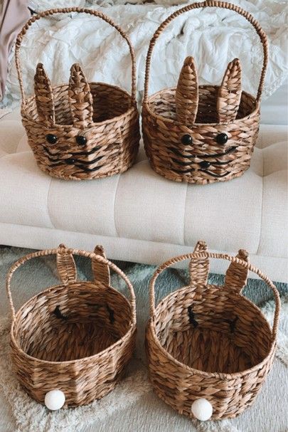 Easter Basket Decor, Wicker Easter Basket, Decorating Easter Baskets, Basket Decor, Bunny Basket, Easter Basket, Easter Baskets, Wicker Baskets, Easter Spring