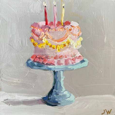 Original Paintings — Jan Wier Art Candy Acrylic Painting, Simple Cake Painting, Birthday Card Oil Pastels, Watercolour Cake Painting, Cake Painting Art, Birthday Canvas Painting, Birthday Cake Painting, Funky Paintings, Cake Paintings