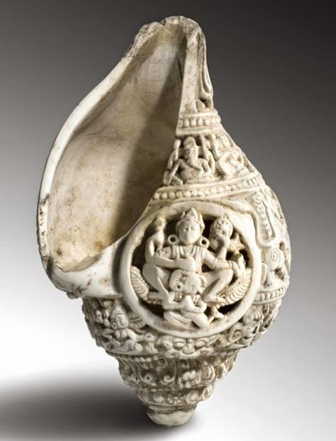 Shell Carving, Water Vessel, Sacred Water, Conch Shells, Art Coquillage, Hindu Rituals, Philadelphia Museum Of Art, Seashell Art, Carved Shell