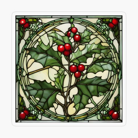 Get my art printed on awesome products. Support me at Redbubble #RBandME: https://www.redbubble.com/i/sticker/Christmas-Holly-in-stained-glass-by-NouveauAge/154645834.O9UDB?asc=u Mistletoe Ornament, Christmas Stained Glass, Secret Santa Gift Ideas, Yankee Swap, Stain Glass Window Art, Mistletoe Christmas, Mistletoe Kiss, Holly Tree, Glass Window Art