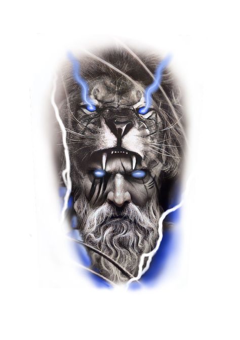 Zeus Lion Head Tattoo, Zeus Shoulder Tattoo Men, Hercules Tattoo, Lion Shoulder Tattoo, Hand Tattoo Designs, Tiger Tattoo Sleeve, Zeus Tattoo, Animal Sleeve Tattoo, Medusa Tattoo Design