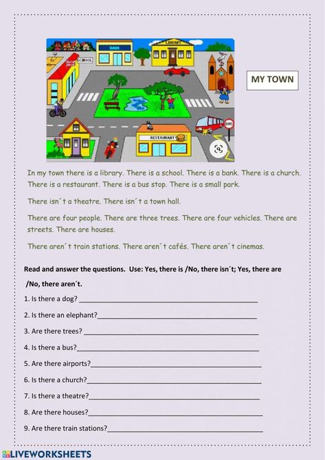 There Is There Are, There Is There Are Worksheet, Comprehension For Grade 1, Apple Math, Reading Comprehension For Kids, First Grade Phonics, School Hallways, English Exercises, English Worksheets For Kids