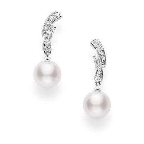 Mikimoto Pearl Earrings, Mikimoto Earrings, White Gold Pearl Earrings, Drop Diamond Earrings, Mikimoto Jewelry, Earrings White Gold, White Pearl Earring, Gold Pearl Earrings, Diamond Drop Earrings