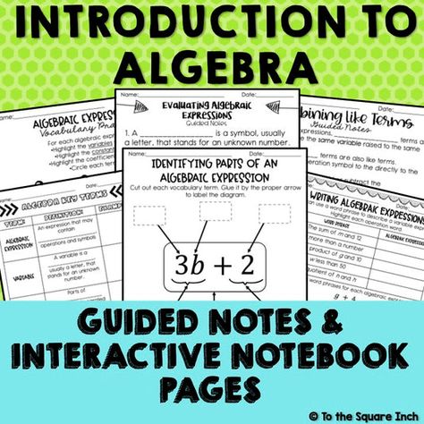 INTERACTIVE NOTEBOOK – To The Square Inch Algebraic Expressions Activities, Algebra Vocabulary, Vocabulary Foldable, Algebraic Expression, Algebra Interactive Notebooks, Writing Algebraic Expressions, Evaluating Algebraic Expressions, Geometry Vocabulary, Sped Math