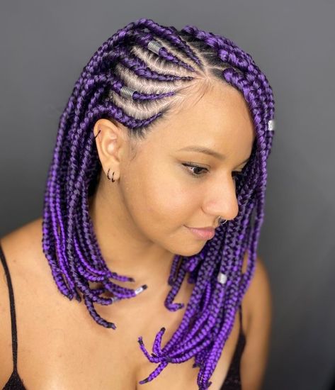 Purple Bob Braids with Side Cornrows Trendy Cornrow Hairstyles, Two Cornrow Braids, Smart Hairstyles, Purple Bob, Side Cornrows, Vacation Hair, Twist Cornrows, Cornrow Ponytail, Purple Braids