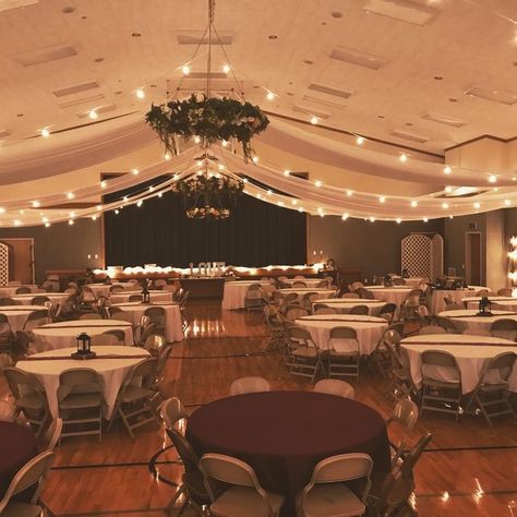 Wedding Reception Gym Decorations, Gym To Wedding Reception, Wedding Venue Lighting Indoor, Gym Decorated For Wedding Reception, Wedding Reception In Gym, Gym Into Wedding Reception, Wedding In A Gym, Gym Wedding Decorations, Decorating A Gym For A Wedding