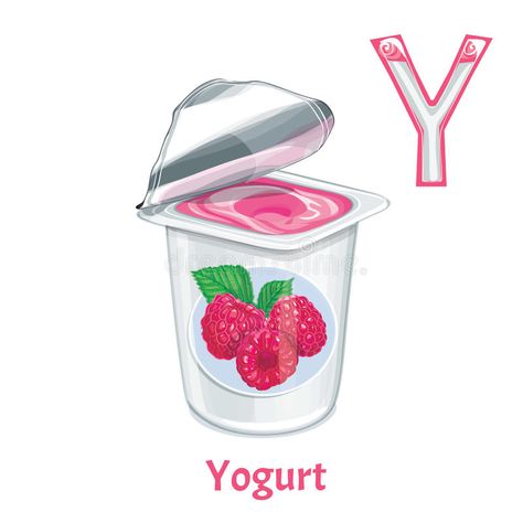 Yogurt Illustration, Letter Illustration, Vector Alphabet, Colorful Alphabet, Page Illustration, Raspberry Yogurt, Children Education, Letter Y, Illustration Art Girl