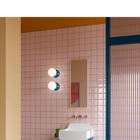 Hay Bathroom, Colorful Toilet, Work Bathroom, Bathroom Orange, Pink Tile Bathroom, Colored Grout, Color Bathroom Design, Best Bathroom Paint Colors, Colourful Bathroom