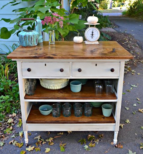 Apartment Kitchen Island, Kitchen Island Makeover, Dresser Kitchen Island, Repurposed Dresser, Kitchen Island Table, Farmhouse Kitchen Island, Kitchen Island Decor, Potting Bench, Diy Kitchen Island