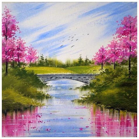 Beautiful oil pastel drawing - Landscape with Cherry blossom trees | oil pastel, cherry blossom, drawing, tutorial | Cherry blossom trees - beautiful oil pastel drawing tutorial | By Morning Drizzle Pastel Colour Scenery Drawing, Scenery Pastel Drawing, Oil Pastel Drawing Landscape, Oil Pastel Landscape Beautiful, Oil Pastel Colours Painting, Beautiful Scenery Drawing With Oil Pastels, Scenery Painting Oil Pastel, Oil Pastel Scenery Landscape Paintings, Oil Pastel Art Scenery