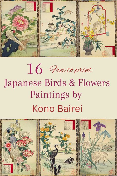 Free Printable Wall Art Quotes, Japanese Plants, Asian Flowers, Japanese Bird, Vintage Bird Illustration, Printable Wall Art Quotes, Clip Art Pictures, Free Printable Wall Art, Free Printable Art