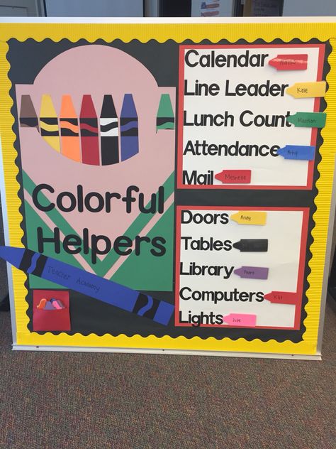 Preschool Class Decor Themes, Head Start Classroom Themes, Color Theme Classroom Ideas, Cute Pre K Classroom Themes, Prek Classroom Jobs, Crayon Classroom Decor, Pre K Themes Classroom, Headstart Classroom Ideas, Crayola Theme Classroom