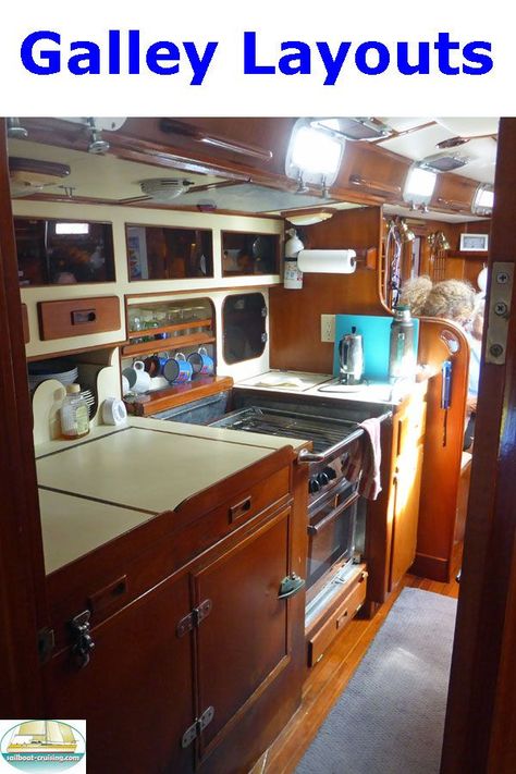 A practical, seagoing boat galley is a vital element in all good cruising sailboats. And it's not just the quality and layout of the individual components that make up the galley, but also where it's situated in the boat itself. Cheap Kitchen Cabinet, Antique Kitchen Cabinet, Cabinet Ideas Kitchen, Cabinet Trends, Boat Galley, Sailboat Interior, Kitchen Cabinet Trends, Plywood Boat, Kitchen Cabinet Ideas